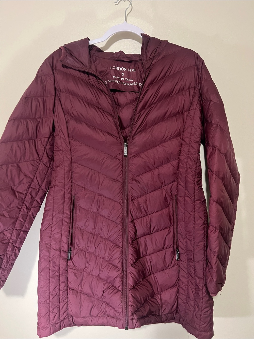London Fog Burgundy Packable Hooded Puffer Jacket